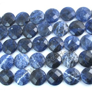 Bead, sodalite (natural), 25mm faceted flat round. Sold per 16-inch strand