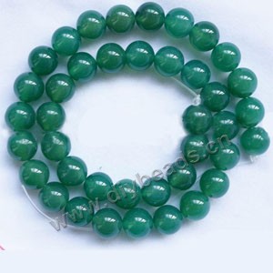 Bead, green agate (dyed), 10mm round. Sold per 15-inch strand.