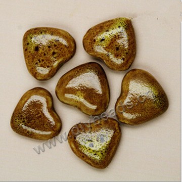 Bead , fancy glaze porcelain, 26x28 mm heart shape yellow. Sold per pkg of 10 beads. 