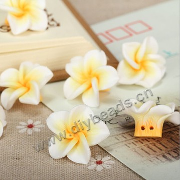 Bead, polymer clay,yellow,22x15mm flower. Sold per pkg of 20.