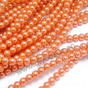 Bead, glass pearl, orange, 6mm round. Sold per pkg of two 16-inch strands.