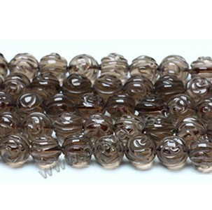 Bead, smoky quartz (heated/irradiated), 10mm carved double side flower. Sold per 16-inch strand.