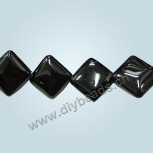 Bead, black agate (dyed),14x14mm puffed diamond. Sold per 16-inch strand