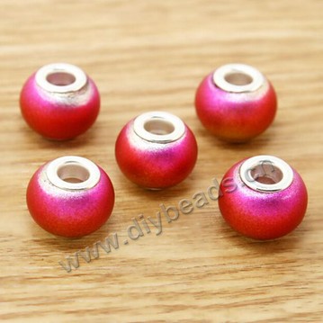 Bead,big-hole beads,glass with brass grommets,colorful,frosted 11x14mm rondelle,5mm hole,sold per pkg of 30ps