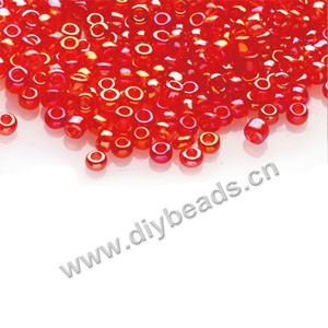 #11 seed beads,glass,red,rainbow,irregular round.sold per pkg of 1/2 kilo.