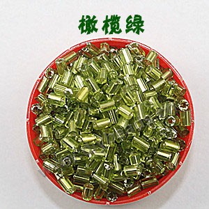 Bugle bead, glass,silver-lined,lime green ,#1 (2x2mm)beads. Sold per pkg of 80 grams,approximately 4,500ps.