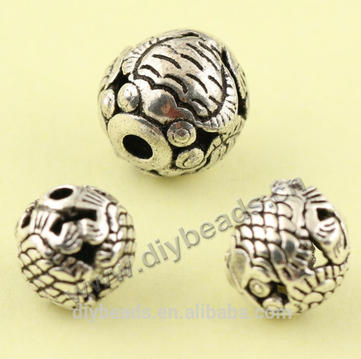 silver beads, hollow beads,carved round solid 925 sterling silver loose charm spacer beads,per pkg of 10pcs.