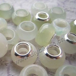Bead,big-hole beads ,green new jade (natural) and copper grommets,9x12mm rondelle with 5mm hole,sold per pkg of 50ps