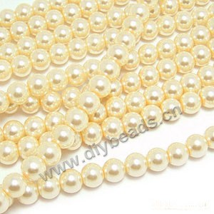 Bead, glass pearl, light yellow, 8mm round. Sold per pkg of 10 strands.