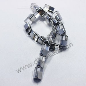 Bead ,silver-plated glass, clear, 15x10mm triangle tube. Sold per pkg of ten 30cm strand.