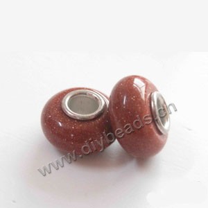 Bead,big-hole beads ,brown goldstone  (natural) and copper grommets,6.5x13.5mm rondelle with 4.5mm hole,sold per pkg of 100ps