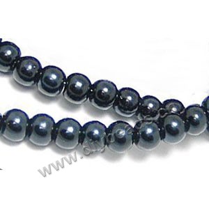 Bead, glass pearl, black, 10mm round. Sold per pkg of 20 strands.