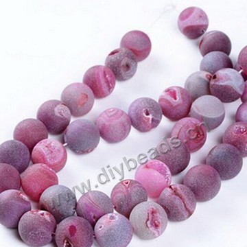 Bead,geode agate,rose red color,frosted 16mm round, Sold per one strand.