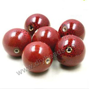 Bead, porcelain,red, 20mm round. Sold per pkg of 30beads.