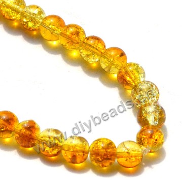 Bead,two tone crackle glass yellow and white, 8mm round. Sold per 32-inch strand, approximately 100ps/strand