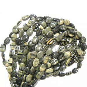 Bead, silver leaf jasper (natural), 6x8mm puffed oval. Sold per 16-inch strand.