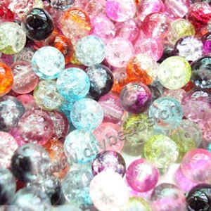 Bead, crackle glass, multicolored, 8mm round. Sold per 32-inch strand, approximately 100ps/strand