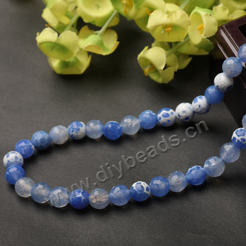 Beads, fire agate, blue color, 8mm faceted round. Sold per pkg of 10 strands