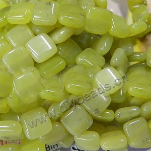 Bead, lemon "jade" (natural), 12x12mm flat square. Sold per pkg of ten 16-inch strands.