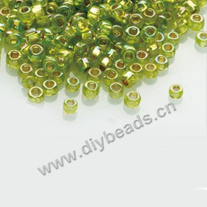 #11 seed beads,glass,light green,silver-lined rainbow,square hole.sold per pkg of 40g,  approximately 3200ps.