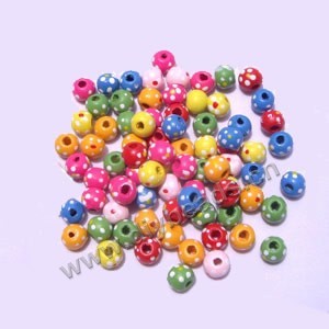 Bead mix, wood, multicolored, 10mm round with painted flower. Sold per pkg approximately 500 beads