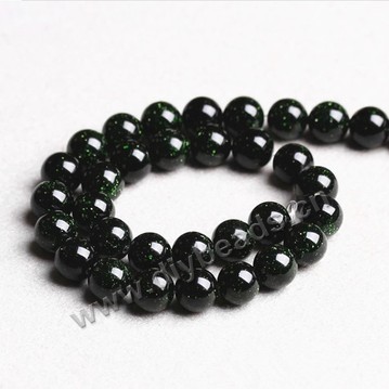 Bead, green goldstone (manmade), 10mm round. Sold per 16-inch strand