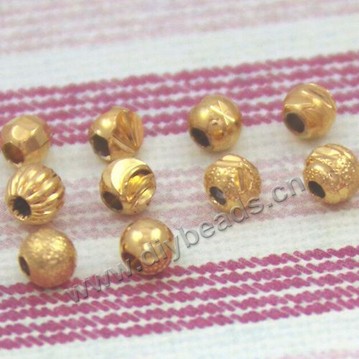 Bead,24k gold plated,copper,round,4mm with 1.5mm hole,Sold per pkg of 30 pieces.