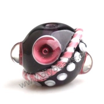 Bead,Japan lampworked glass,black with bumpy dots, 16x16mm round.mini order 100pc 