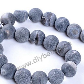 Bead,geode agate,black color,frosted 16mm round, Sold per one strand.