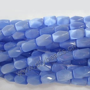 Bead, cat's eye glass,blue, 17x14mm faceted nugget, Sold per 14.5-inch strand.