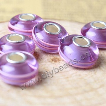 Bead,big-hole beads,glass,6x13mm rondelle,purple,sold per pkg of 30ps