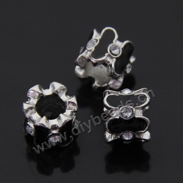 Spacer Bead, zinc alloy with rhinestone, black, 8*10mm, 6mm hole. Sold per pkg of 1 bag-(50 pieces).