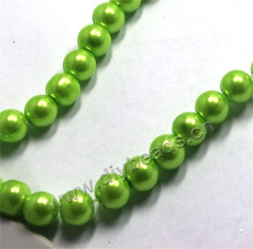 Bead, glass pearl, spring green, 8mm round. Sold per pkg of 10  strands.
