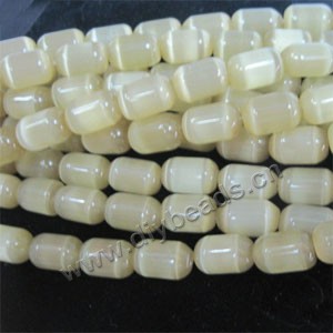 Bead, cat's eye glass,ivory, 17x14mm round tube, Sold per 14.5-inch strand.