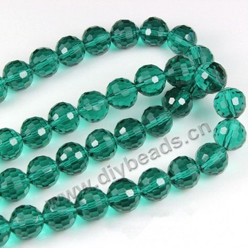 Bead, glass, peacock-green, 6mm half-hand faceted round, 100 pieces beads per strand, Sold by per pkg 5-strands.