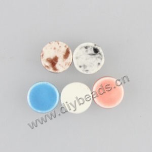 Bead, ceramic, mixed colors, 9mm flat round. Sold per pkg of 200 beads.