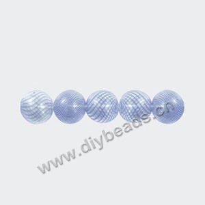 Bead, hand-blown glass, blue/white, 20mm hollow round. Sold per pkg of 10