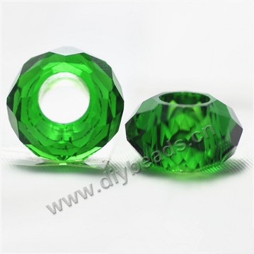 Bead, glass, green, 8x14mm faceted rondelle, 6mm hole. Sold per pkg of 20 pieces.
