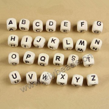 Bead, wood , Primary color, 10mm alphabet beads. Sold per pkg of 100ps.