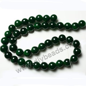 Bead, green "jade" (dyed), 10mm round. Sold per 15-inch strand