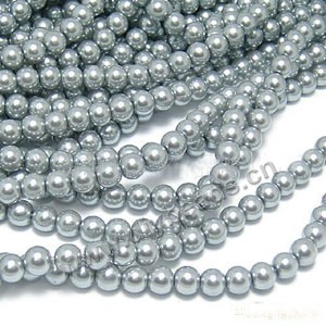 Bead, glass pearl, grey , 6mm round. Sold per pkg of two 16-inch strands.