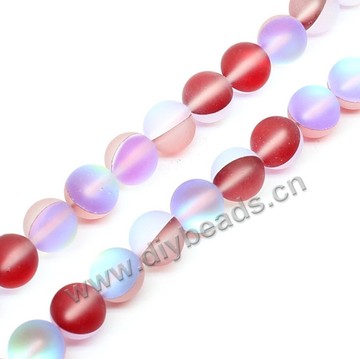 Bead, quartz (synthetic), frosted, red, 8mm round. Sold per 1 bag-(2 strands)