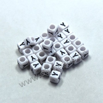 Bead, acrylic,White,alphabet is Y, 6x6mm cube with 3.5mm drill hole. Sold per pkg of 100ps