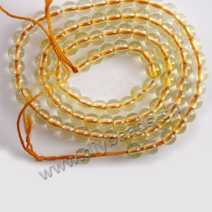 Bead, citrine (SYN), 4mm round. Sold per 15-inch strand.