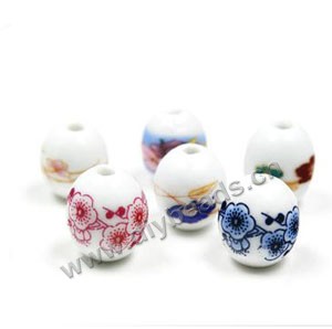 Bead mix, decal porcelain, multicolored, 15x17mm oval with 3mm hole. Sold per pkg of 50 beads.