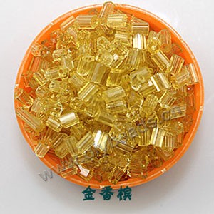 Bugle bead, glass,transparent crystal,beige ,#1(2x2mm) beads. Sold per pkg of 80 grams,approximately 4,500ps.