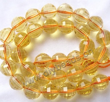 Bead, Citrine (Dyed), 12mm facted round, Sold per 16-inch strand