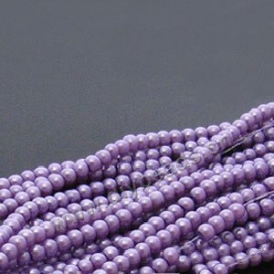 Bead, glass pearl beads, purple, 4mm round. 16 inch length,  Sold per pkg of 20 strands.