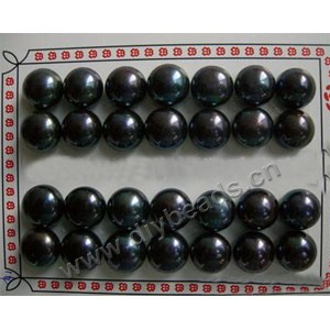 pearl, cultured freshwater ,black(dyed),12-13mm half-drilled button, AAA grade.Sold per pkg of 16 pairs