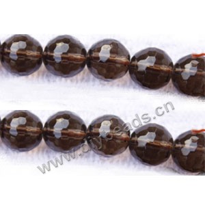 Bead, smoky quartz (heated/irradiated), 12mm 128-faceted round .sold per 13.7-inch strand